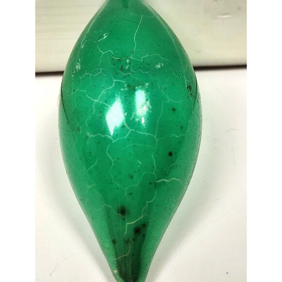 Vintage Green Glass Teardrop Ornament West Germany Long Neck 6" Hand Blown - Picture 4 of 7